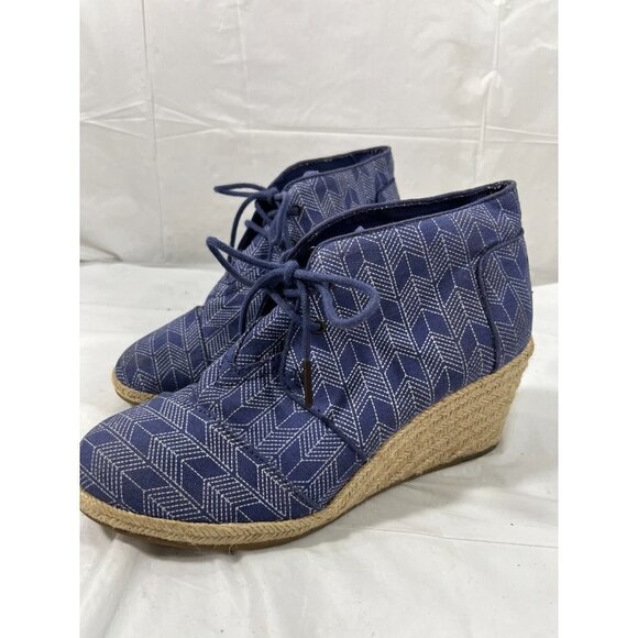 Toms Shashiko TOMS Blue Canvas Desert Wedge Bootie Espadrille 8.5 - Picture 10 of 14